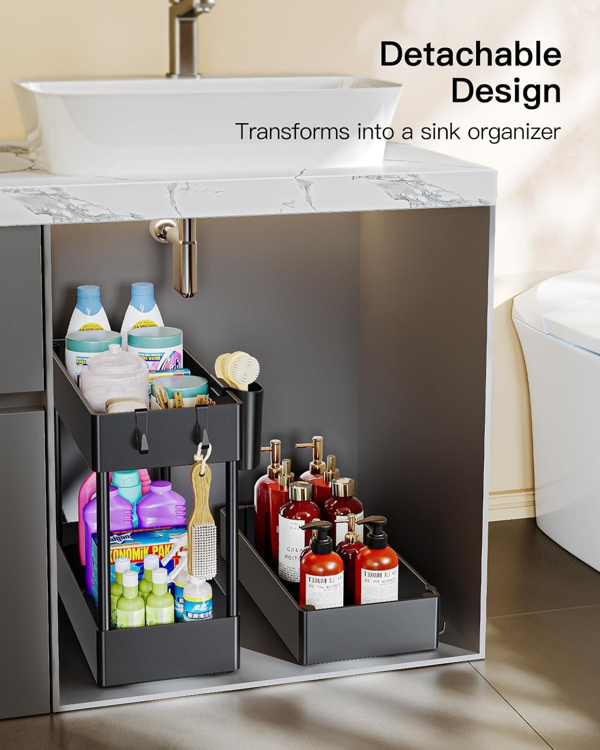 Pipishell Slim Storage Cart with Wheels - Bathroom Cart Organizer Storage, 4 Tier Rolling Carts for Bathroom, Laundry Room, Kitchen, Narrow Space, Black PIUC05