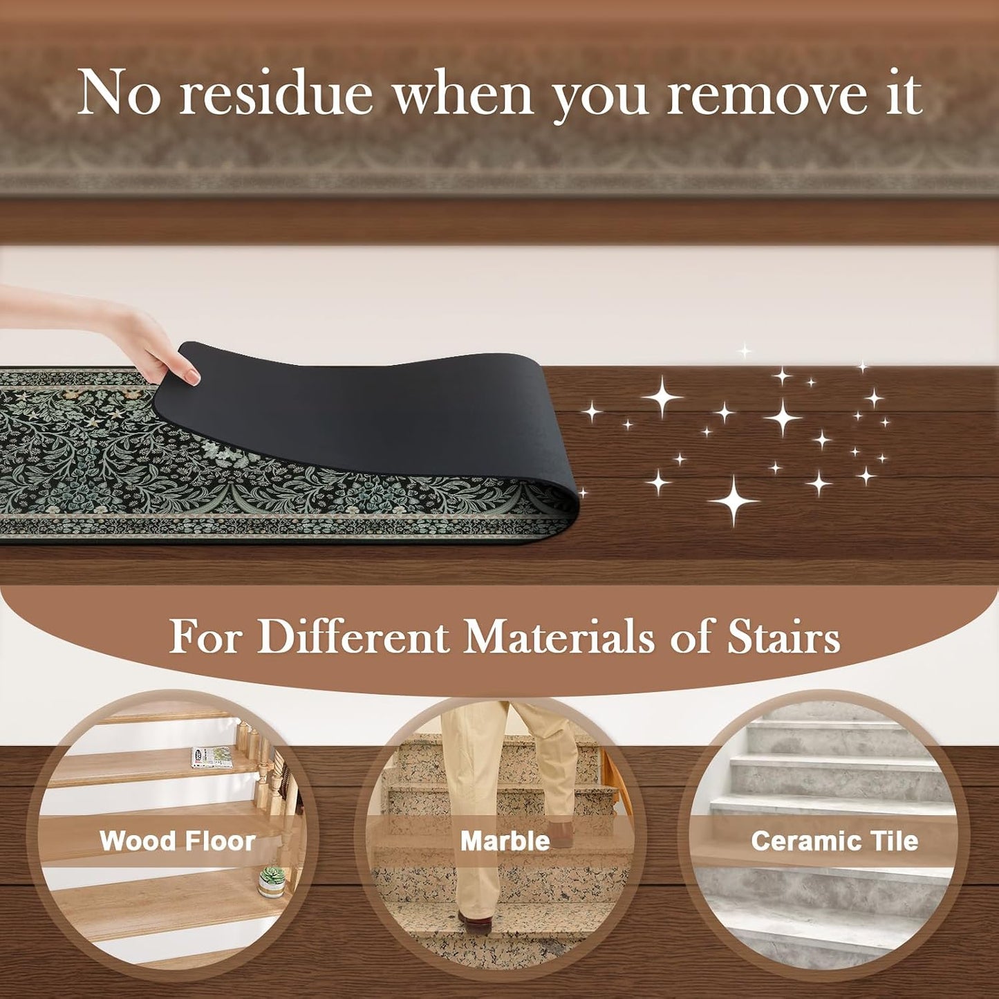 OJIA Floral Stair Treads Non-Slip Stair Runner for Wooden Steps Indoor 15PCS 30"x8" Carpet Stair Treads Stair Mats Staircase Step Treads for Kids, Elders and Dogs, Stair Covers, Black