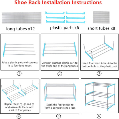 Jucaifu Stackable Small Shoe Rack, Entryway, Hallway and Closet Space Saving Storage and Organization (3-Tier, White)
