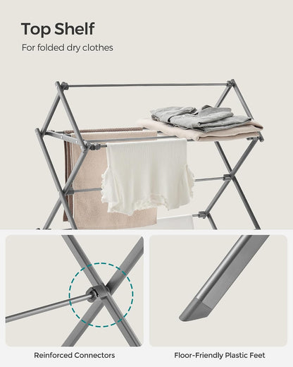 SONGMICS Foldable Clothes Drying Rack, Laundry Drying Rack, Clothes Airer, Steel Frame, 14.6 x 29.5 x 53.2 Inches, Easy Assembly, Indoor Outdoor Use, White ULLR770W01