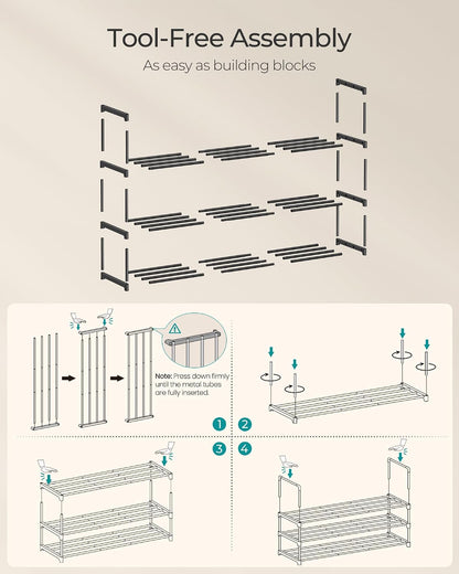 SONGMICS Shoe Rack, 6-Tier Shoe Organizer, Metal Storage Shelf, Upright or Upside Down, for 24-30 Pairs, Stackable, for Entryway, 11.8 x 36.2 x 42.7 Inches, Black ULSA306BH01
