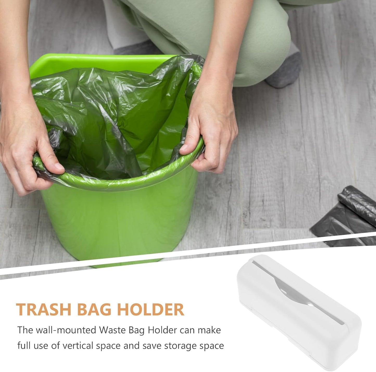 Cabilock Wall Mounted Plastic Bag Holder Trash Bag Dispenser Roll Holder Grocery Bag Storage Dispenser Hanging Over Cabinet Door Under Sink Bag Saver for Kitchen Bathroom White