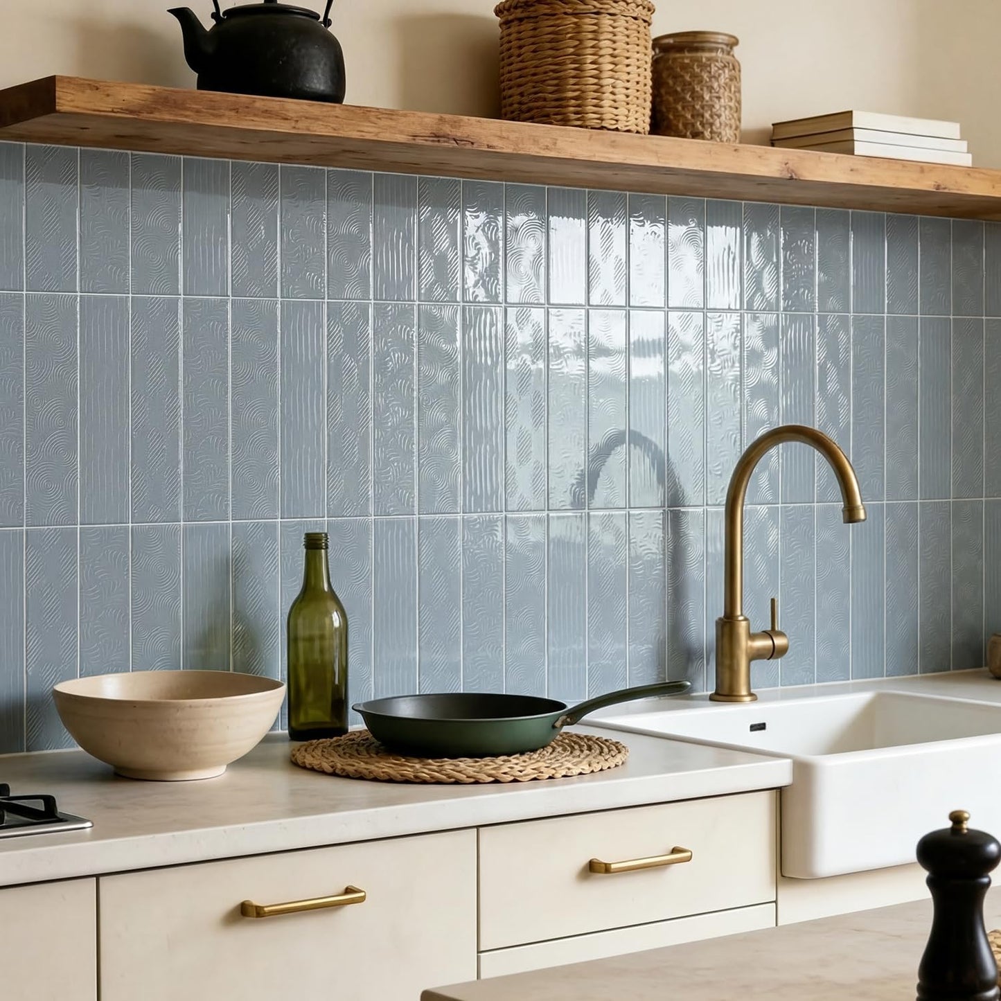 Alwayspon 10 Sheets 12x12inch Beige 3D Vinyl Backsplash Tiles, Self-Adhesive Peel and Stick Wall Tile Stickers Stick on Subway Tiles for Kitchen Bathroom Wall