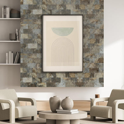 AULIGET 100 Piece Rust Slate Peel and Stick Backsplash Wall Tiles, 3" x 6" PVC Faux Stone Stick on Tiles for Backsplash Kitchen, Bathroom, Laundry Room, Camper, Fireplace