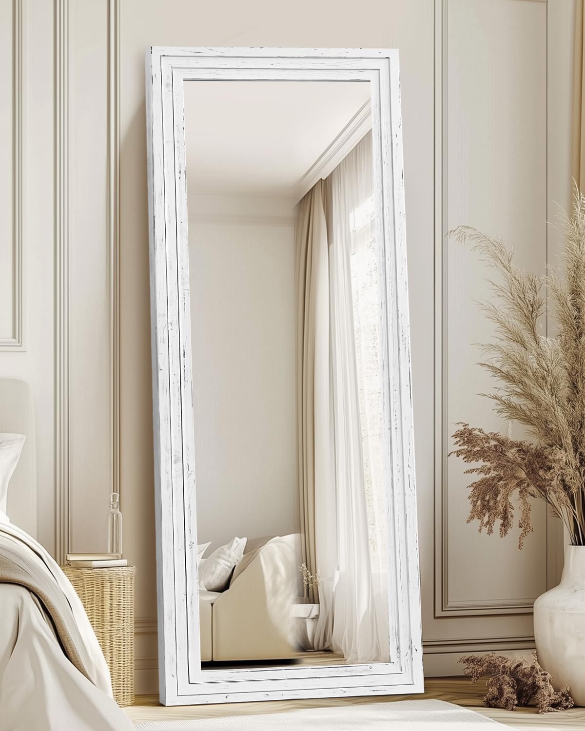 Full Length Mirror 65"x22" with Stand Solid Wood Frame Floor Large Mirror for Living Room, Bedroom Hanging Standing or Leaning Wall-Mounted, New Black
