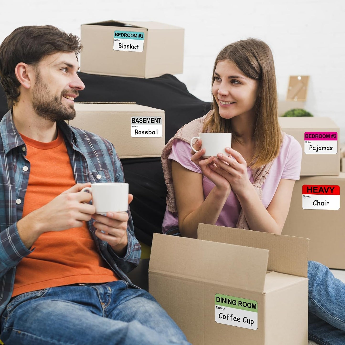 Kingtac 600 Writable Home Moving Stichers - 2' x 3', 20 Color-Coded Home Moving Packing Labels with Fragile, Extra, Heavy Options.Stick to Cardboard Boxes and Plastic Bins, No Extra Tape Needed