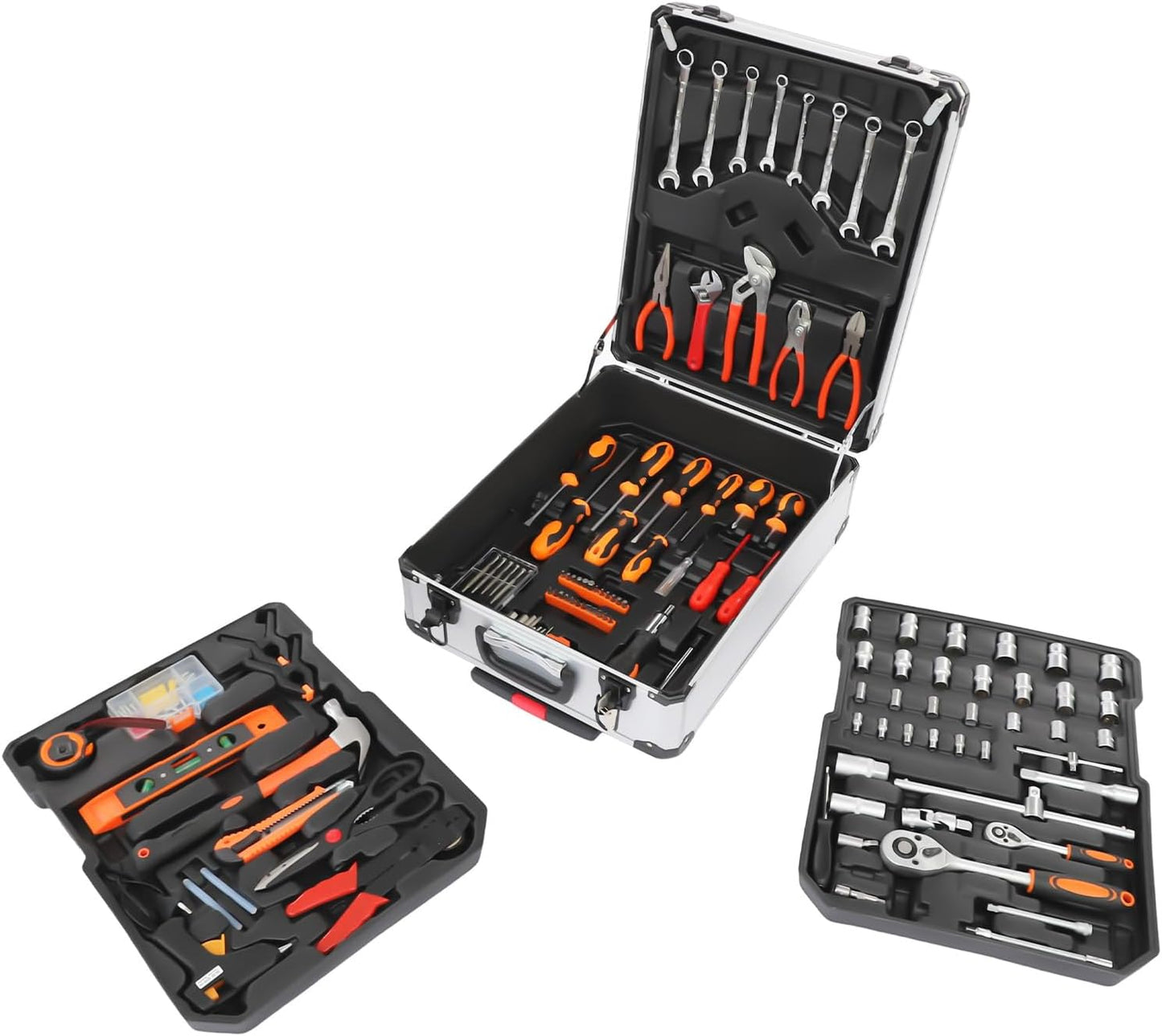 187pcs Trolley Case Tool Set, Carbon Steel Home Repair Kit Household Hand Tool Kit Toolbox Storage Case, Complete Rolling Tool Box for Maintenance Garden Homeowner DIYer Handyman