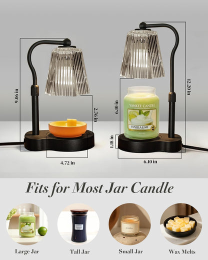 Candle Warmer Lamp with Timer & Dimmable Settings, Adjustable Height Flameless Scented Wax Melter for Jar Candles, Elegant Home Decor Warmer Lamp with 2 Bulbs, Gift for Women Mom Friend Family, Black