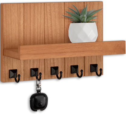 Key Holder for Wall, Decorative Key Holder with Shelf, Key and Mail Holder Wall Mount, Farmhouse Decor with 5 Key Hooks for Keys, Coats, ect.