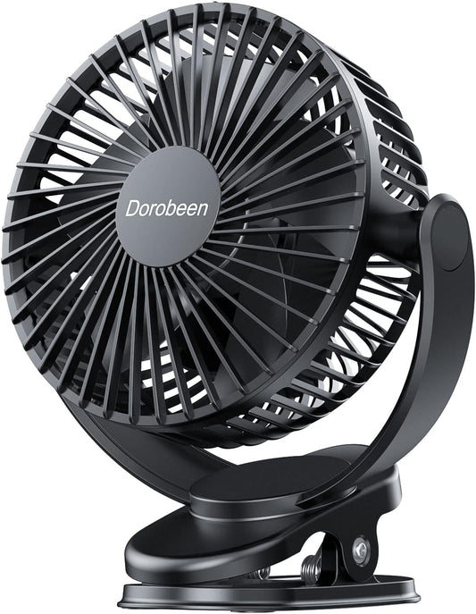 Dorobeen Portable Clip on Fan, Battery Powered, 3 Speed Quiet Rechargeable Mini Desk Fans, 360° Rotate for Home Office Stroller Camping Golf Cart (BLDC Motor)