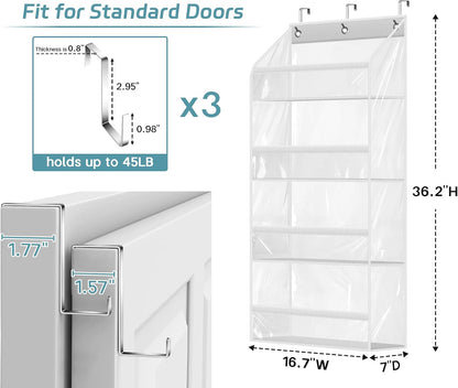 AOODA Clear Over the Door Hat Racks for Baseball Caps, Large Holds up to 72 Caps Hat Storage Organizer for Closet Wall, Deep Pockets Hanging Snapback Holder Shelves with 3 Hooks, White
