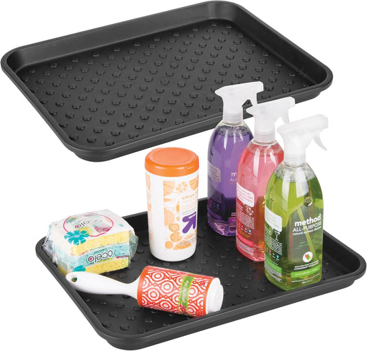 iDesign Plastic Under Sink Mat Tray for Kitchen Cabinet, Bathroom, Entryways, Office, Mudroom, College Dorm, (Set of 2), 17" X 13" X 2", Black | For Kitchen Cabinet, Bathroom, Entryways, Office, Mudroom
