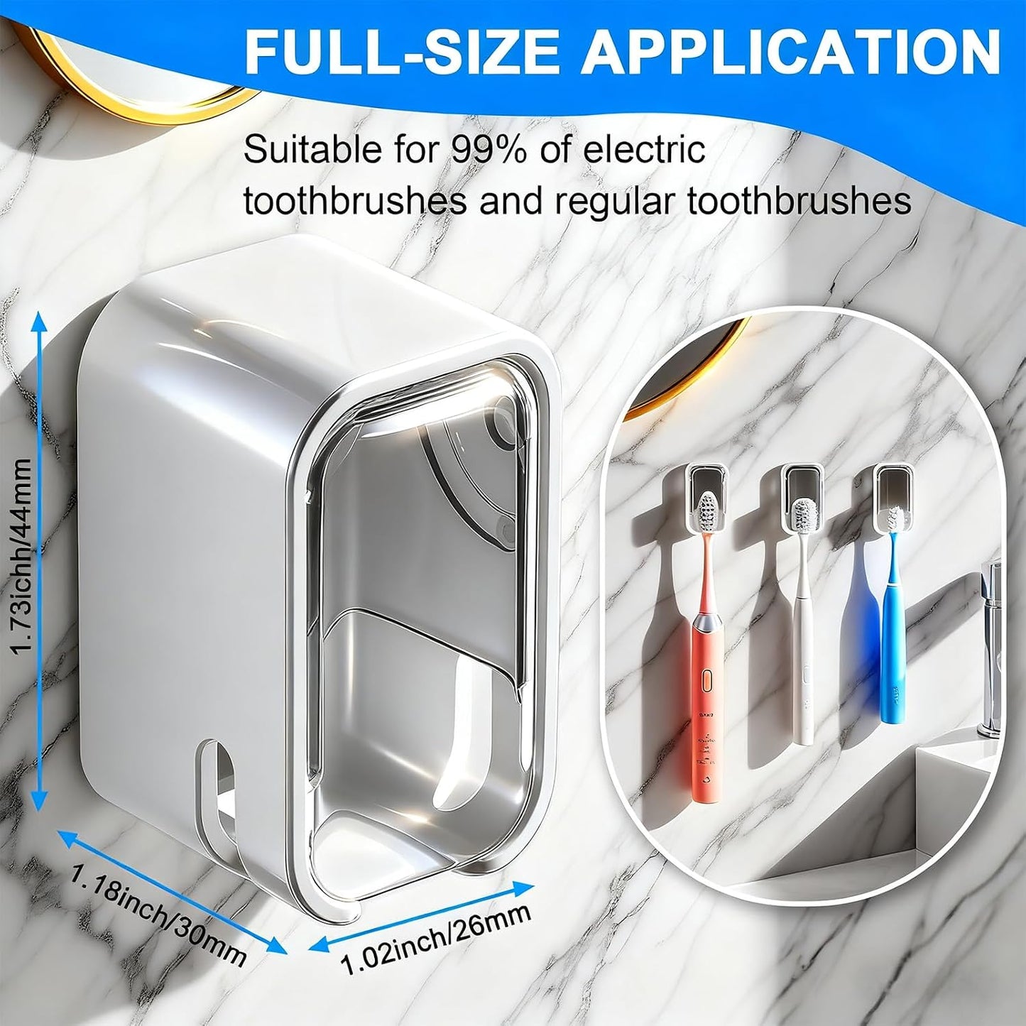 Toothbrush Holders for Bathroom - 3 Pack, Single Slot Space-Saving Design 2.0, Wall Mounted with Cover for Shower, Single Tooth Brush Holder Dispenser Storage Organizer for Family & Travel