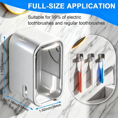 Toothbrush Holders for Bathroom - 3 Pack, Single Slot Space-Saving Design 2.0, Wall Mounted with Cover for Shower, Single Tooth Brush Holder Dispenser Storage Organizer for Family & Travel