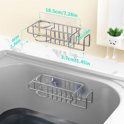 HapiRm 4 in 1 Sink Caddy Sponge Holder, SUS304 Stainless Steel Kitchen Brush Holder and Dish Cloth Hanger, Kitchen Organizers and Storage Essentials - Silver