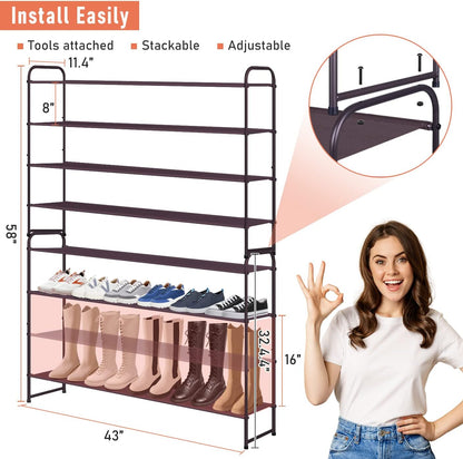 MISSLO 3-Tier Long Shoe Rack for Closet Shoe Organizer for Closet Floor Entryway Storage Stackable Wide Shoe Shelf Stores 24 Pairs of Men Sneakers, Black