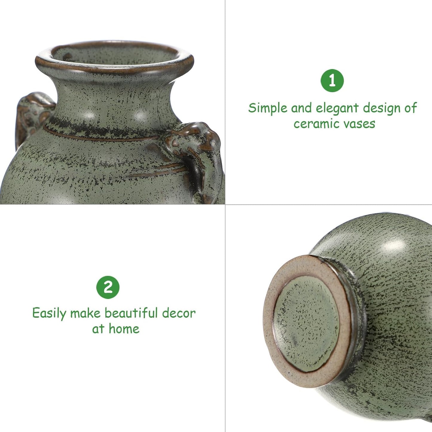 BESPORTBLE 2pcs Mini Ceramic Decorative Vase Set, Rustic Tabletop Flower Container for Home Décor, Small Household Flower and Plant Holder for Desktop and Shelf Display