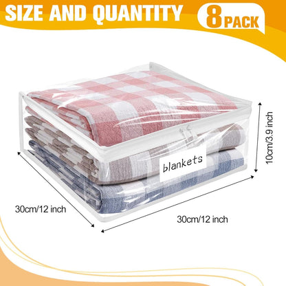 Plastic Storage Bags with Easy-Glide Zipper, Pack of 8, Durable Clear Vinyl Zippered Storage Bags for Clothes Sweaters Comforters Blankets Sheets Bedding (15.7 x 13.8 x 3.9 Inch, White)