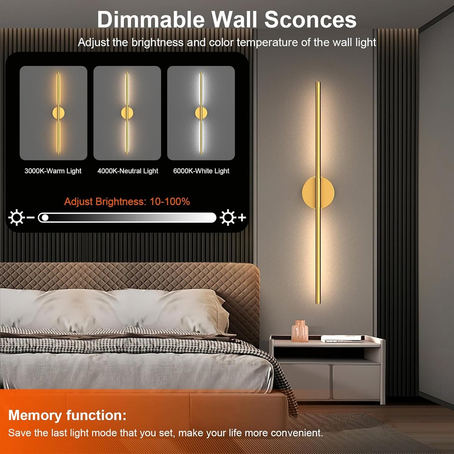 Tartek Battery Operated Wall Sconces Set of Two, Rechargeable Wall Lights with Remote Control, Dimmable 3000K-6000K LED Wall Lamp, 360°Rotate, Long Wireless Sconces for Living Room, Bedroom