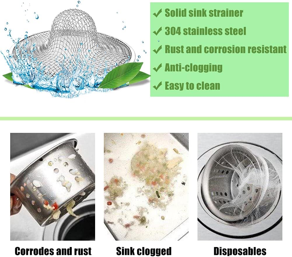 10pcs Mesh Sink Strainer, 4.5" Diameter Stainless Steel Slop Basket Filter Trap, Metal Kitchen Drain Strainer, Hair Basket Drain - Fits Most Kitchen Sinks, Bathroom Sinks,Shower Drains,Floor Drain
