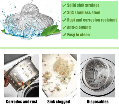 10pcs Mesh Sink Strainer, 4.5" Diameter Stainless Steel Slop Basket Filter Trap, Metal Kitchen Drain Strainer, Hair Basket Drain - Fits Most Kitchen Sinks, Bathroom Sinks,Shower Drains,Floor Drain