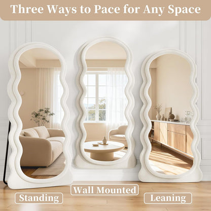 71"x32" Flannel Full Length Mirror, Arched Mirrors Full Length with Stand, Flannel Floor Mirror for Bedroom and Living Room, Full Body Mirror Hanging or Leaning, White