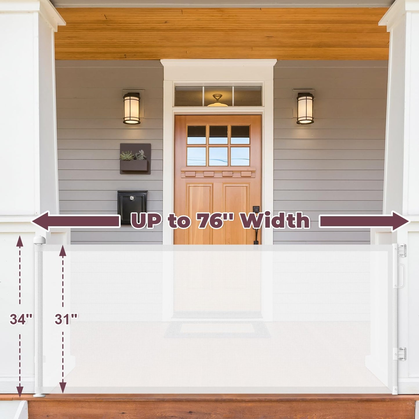 Retractable Baby Gate for Stairs & Doorways, Mesh Dog Gate Indoor Outdoor, Extends to 55" Wide 34" Tall Child Gate for Hallways, Deck, Porch, Pet Toddler Safety Essentials, Easy Install, Grey