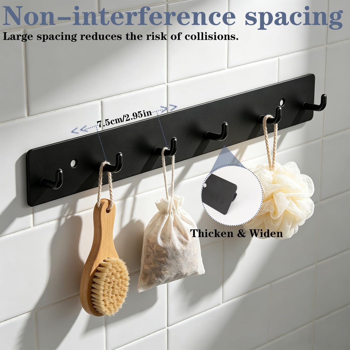 Coat Rack Wall Mounted, Heavy Duty Wall Hooks for Hanging Keys Purse Towel Coat, Premium Stainless Steel Entry Coat Hooks Rack, Large Adhesive Key Holder Towel Racks for Bathroom RV (Black)