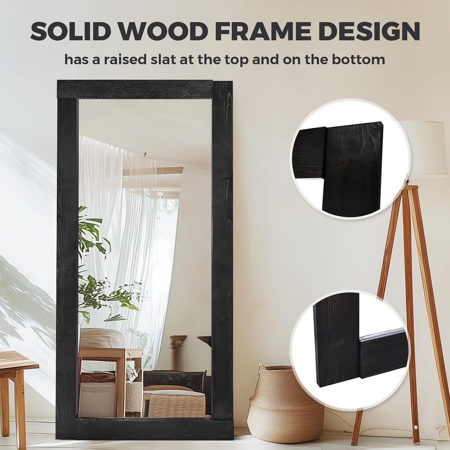 Solid Wood Full Length Mirror - 65"x22" Arched Floor Mirror, Free Standing & Wall Mounted - Elegant Design for Bedroom, Dressing Room, Hallway, Brown
