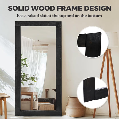 Solid Wood Full Length Mirror - 65"x22" Arched Floor Mirror, Free Standing & Wall Mounted - Elegant Design for Bedroom, Dressing Room, Hallway, Brown