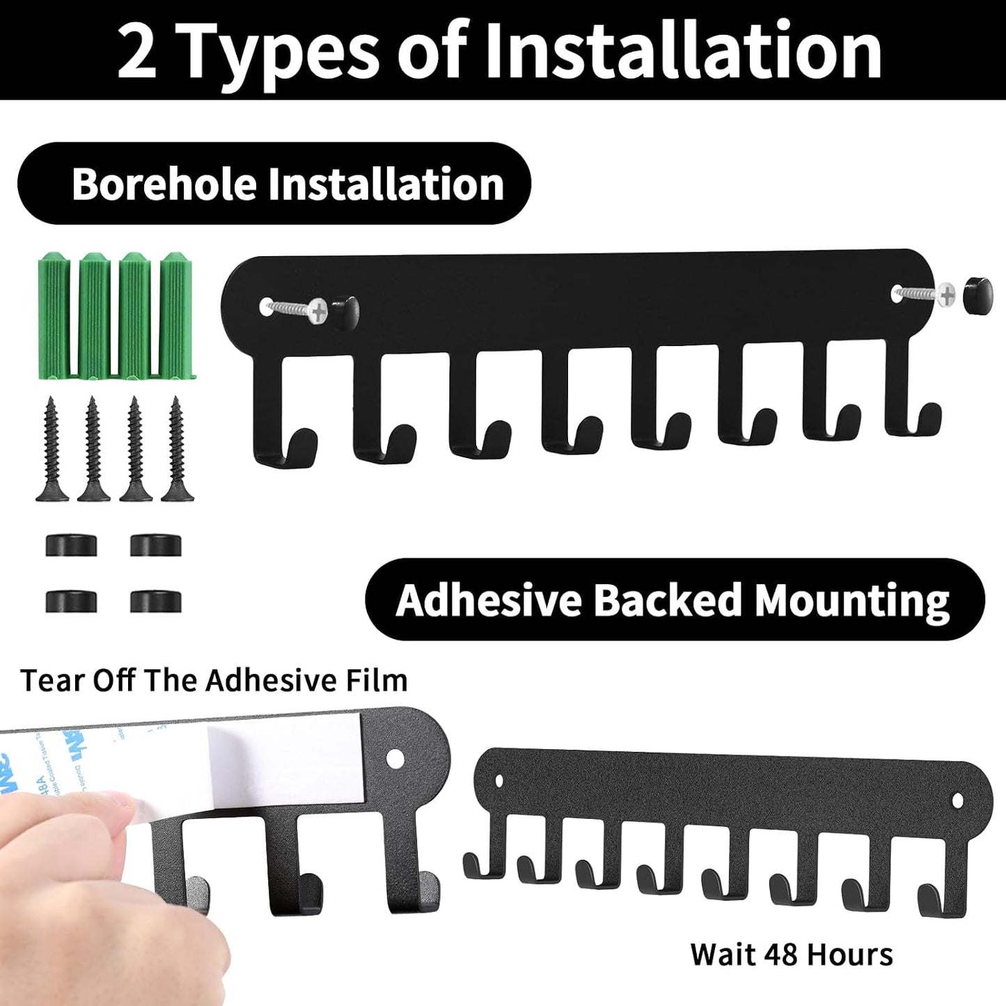 2 Pack Key Holder Wall Mount, Wall Mount Key Holder, Key Hooks Hanging Keys, Key Hanger with 8 Hooks, No-Drill Decorative White Key Rack for Living Room, Kitchen, or Bathroom