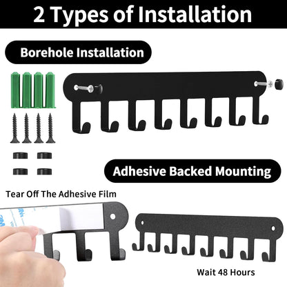 2 Pack Key Holder Wall Mount, Wall Mount Key Holder, Key Hooks Hanging Keys, Key Hanger with 8 Hooks, No-Drill Decorative White Key Rack for Living Room, Kitchen, or Bathroom
