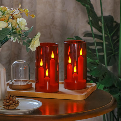 3 in 1 Flameless Taper Short Candles with 10 Key Remote Control and Timer, Battery Operated Pack of 2 LED Acrylic 3" x6" Grey Pillar Flickering Warm Light