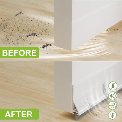 2 PCS Door Draft Stopper for Bottom with Brush, Self Adhesive Door Sweep for Exterior/Interior Doors, Bottom Seal Strip for Protection Against Bug, Dust, 2" W x 39" L, White