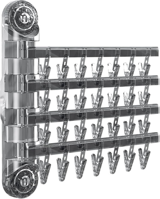 Clothes Drying Rack Wall Mounted, Clothes Drying Rack Folding with Clip, 180° Rotation, Balcony Drying Rack Dryer, Space Saver for Socks, Underwear, Rags, Towels