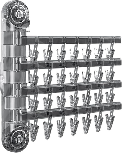 Clothes Drying Rack Wall Mounted, Clothes Drying Rack Folding with Clip, 180° Rotation, Balcony Drying Rack Dryer, Space Saver for Socks, Underwear, Rags, Towels