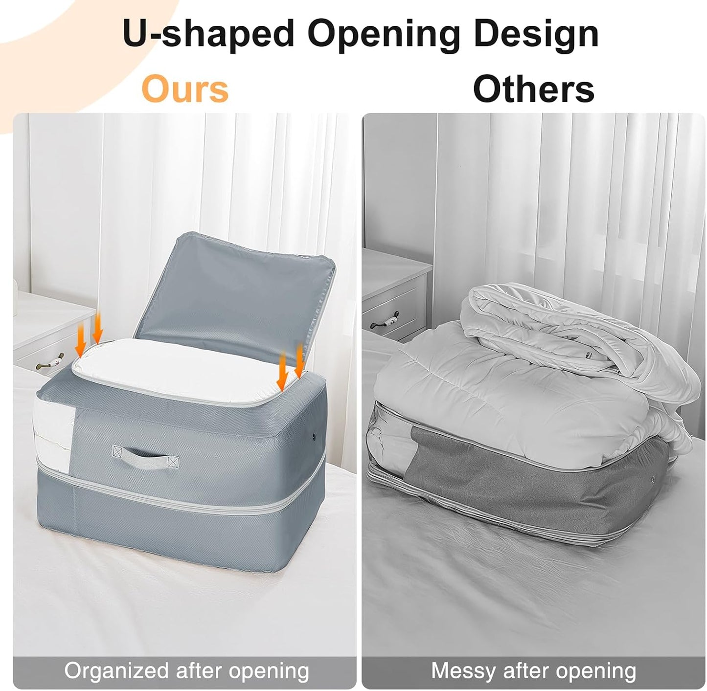 Comforter Storage Bag - Large Capacity Blanket Storage Bags 3-Layer Ultra Space Saving Self Compression Organizer, Washable Compression Bags for Storage Comforter Blanket, 2-Pack, Beige