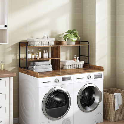 HavenlyYouth Washer and Dryer Countertop with Shelves, 54" x 27.56" 3 Tiers Large Laundry Topper with 2.95" Edge Rails, Laundry Room Storage and Organization with 2 Hooks and Non-Slip Pads