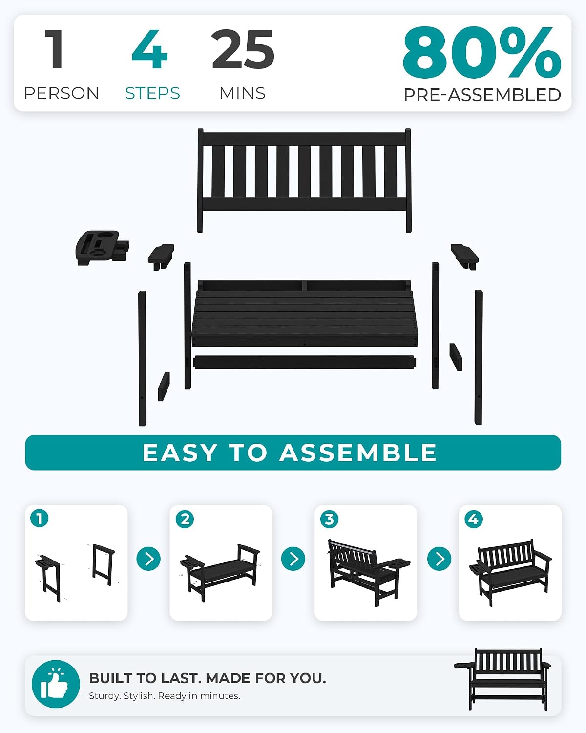 SERWALL HDPE Outdoor Storage Bench, Deck Box with Waterproof Storage Bags | All-Weather Benches | 57 Gallon Dual-Use Seat | Organizer Deck Boxes for Patio, Garden Tools & Pool | Dark Black