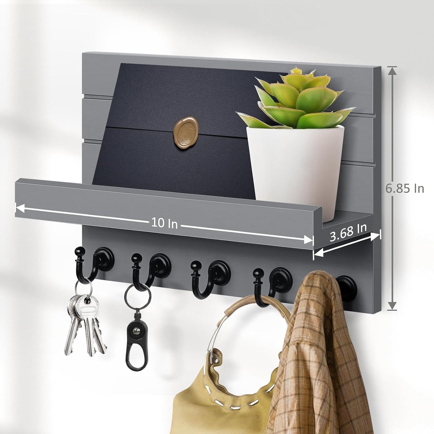 HONJIN Key Holder for Wall: Easy Installation Mail Organizer Wall Mount Hanging Key Rack for Kitchen and Entryway Decor with 5 Sturdy Key Hooks (White)