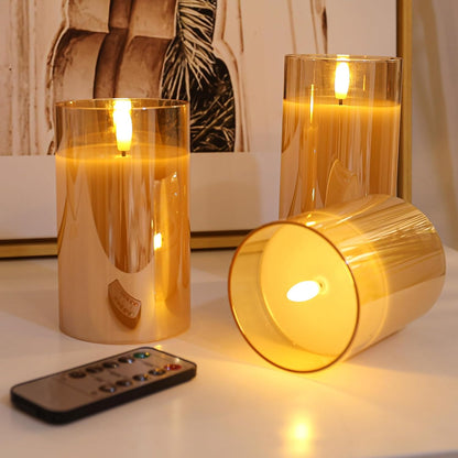 LUSHARBOR Flameless Candles with Remote, 3 Pack Battery Operated Candles Flickering Real Wax LED Fake Pillar Candles with Timer for Wedding Home Party, White