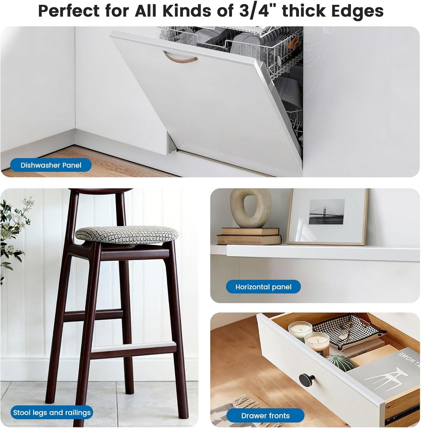 6 Pack 18" Length Cabinet Door Protector Edge Guard, 3/4" Thick Slip-On Cabinet Edge Protector, Plastic Edge Protectors for Kitchen Cabinet Trash Drawer, Clear