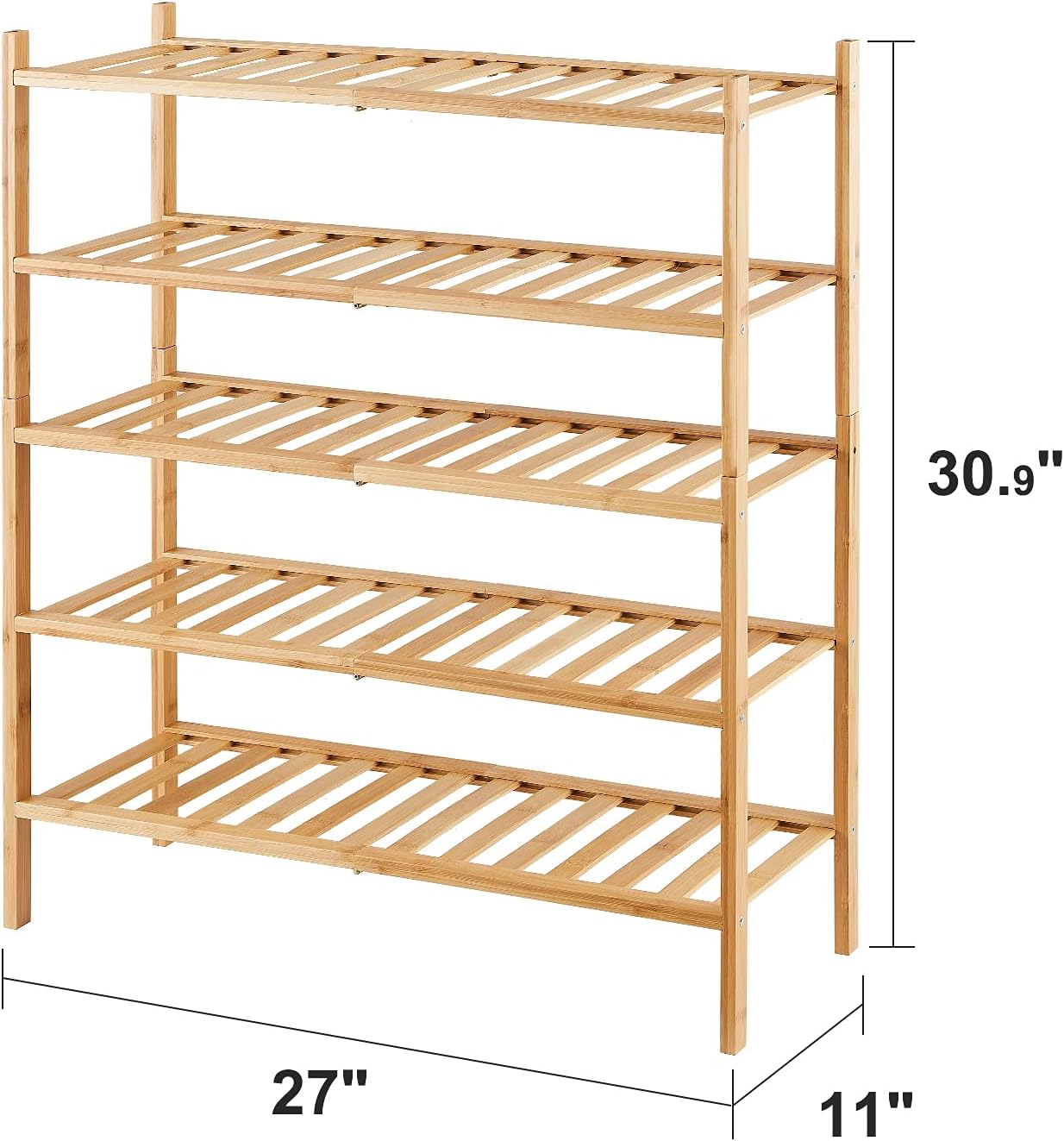 viewcare 3-Tier Black Bamboo Shoe Rack for Entryway, Stackable | Foldable | Natural, Shoe Shelf Storage Organizer for Hallway Closet, Free Standing Shoe Racks for Indoor Outdoor