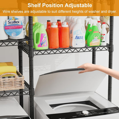 ULIFHOME U15 Over Washer and Dryer Storage Shelves, Laundry Above Washer Dryer Storage Rack Space Saver, 6-Tier Wire Shelf with 4 Hooks for Organization, 63.4"W x 17.3"D x 76.4"H, Holds 568lbs, White