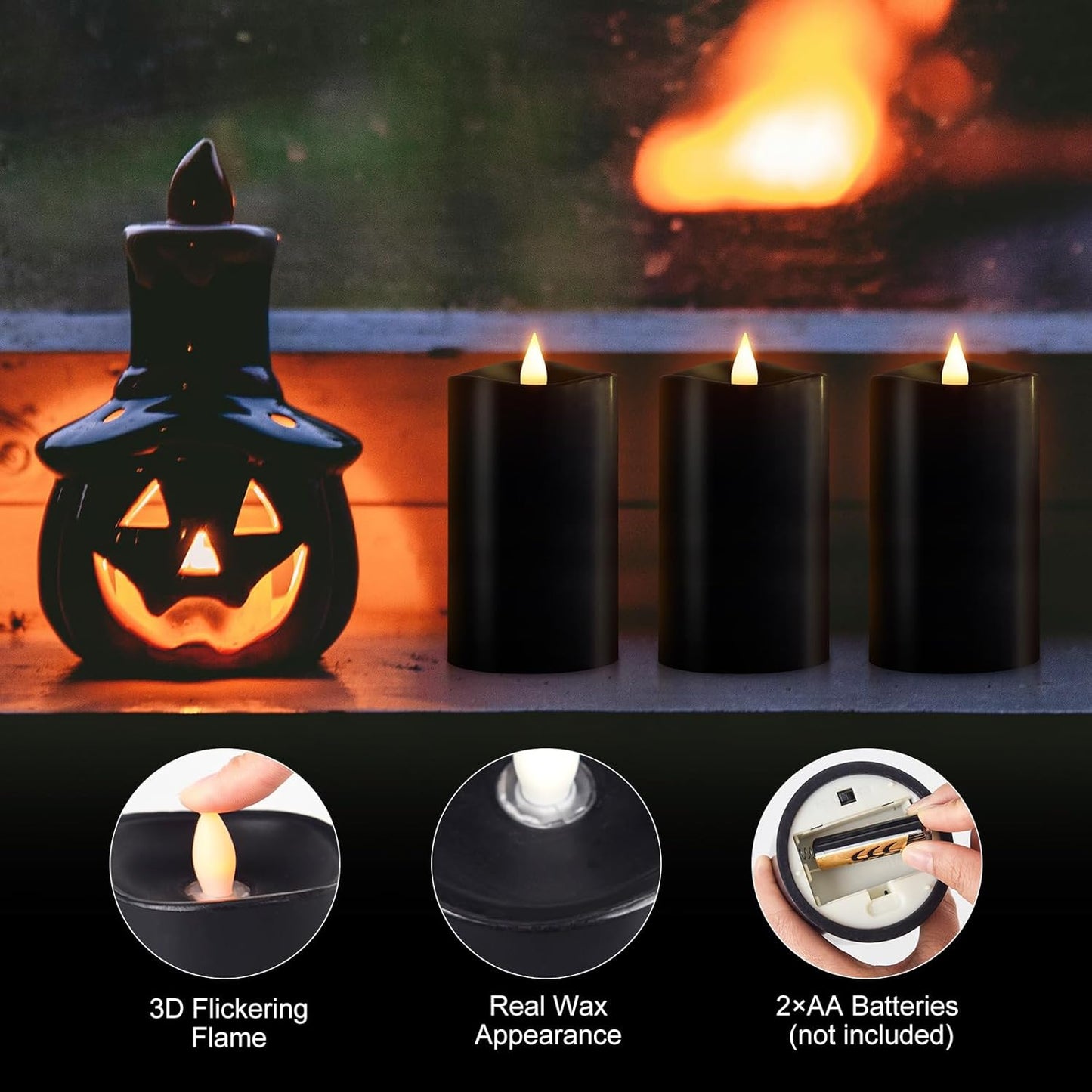 3x4 Flickering Flameless Candles Set of 3,Real Wax Pillar LED Candles,with Timer,4 inch Flameless Candles with Remote,for Party Wedding Holiday Home Decor,Ivory