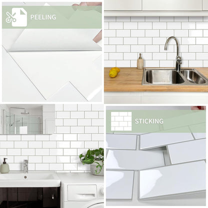 10-Sheet Thick Peel and Stick Kitchen Backsplash Tiles(Green,12"×12") | 3D Subway Waterproof Self-Adhesive Wall Tile Stick on Backsplash for Kitchen and Bathroom