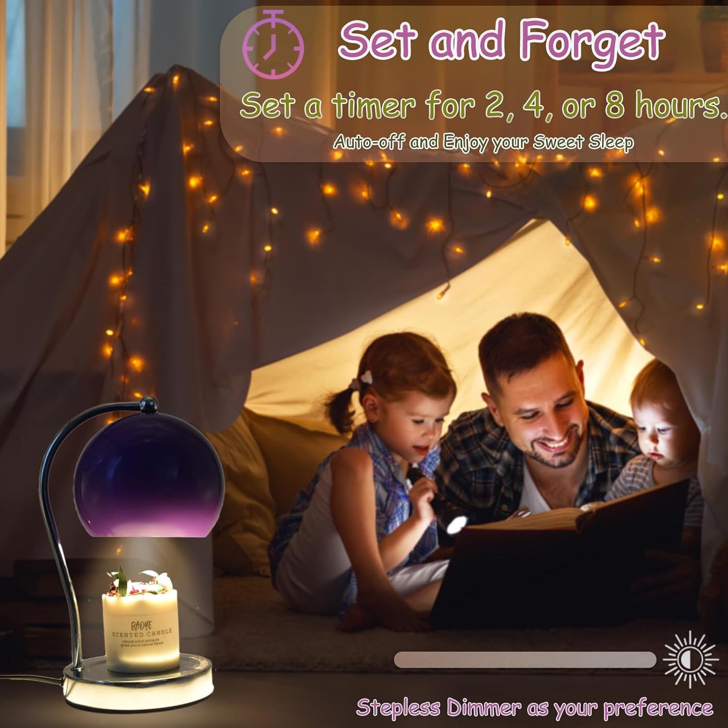 Candle Lamp Warmer, Wide Base Scented Candle Warmer with Timer and Dimmer, Modern Candle Melting Lattern, Home Decor Table Lamp (Silver)