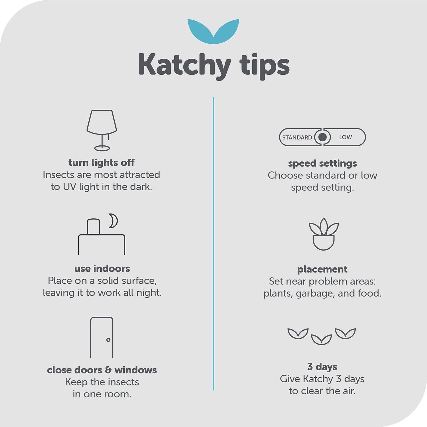 Katchy Flying Insect Trap Indoor – Catcher & Killer for Mosquito, Fruit Fly, Gnat & Small Moth – Non-Zapper with Suction & Blue Light – Ideal for Indoor Spaces, Kitchen & Plants (Original, Black)