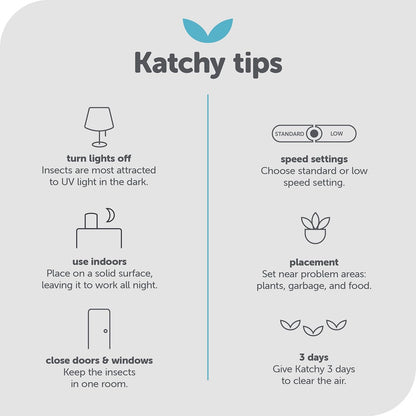 Katchy Flying Insect Trap Indoor – Catcher & Killer for Mosquito, Fruit Fly, Gnat & Small Moth – Non-Zapper with Suction & Blue Light – Ideal for Indoor Spaces, Kitchen & Plants (Original, Black)