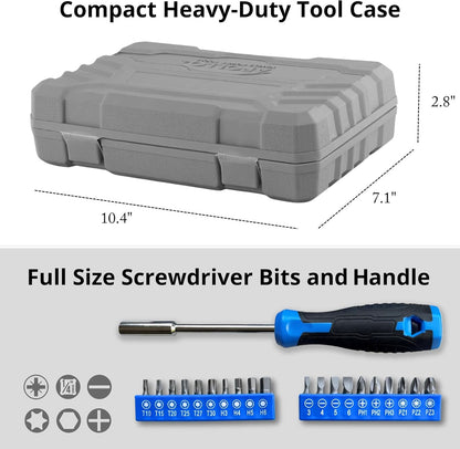 Apollo Tools 81-Piece Home Tool Set with 3.6V Li-Ion USB Cordless Screwdriver, Rotating Handle, LED Light, Hand Tools & Picture Hanging Kit – Compact Household Repair & DIY Kit, Blue/Gray DT2020